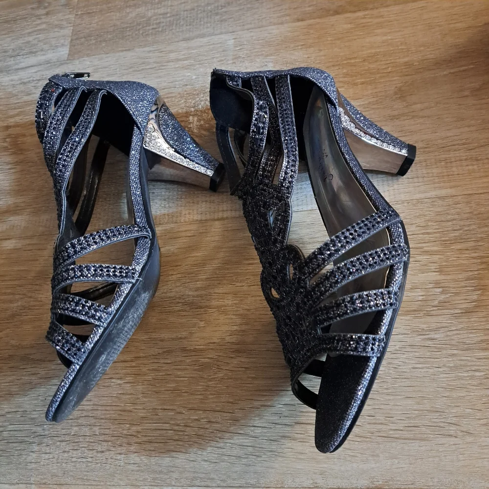 Bella Hanna Dressy Kinmi 25 Black Shimmering Rhinestone Shoe Zipper Women's 8.5